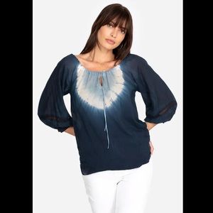 Johnny Was Jazmin peasant blue tie dye top